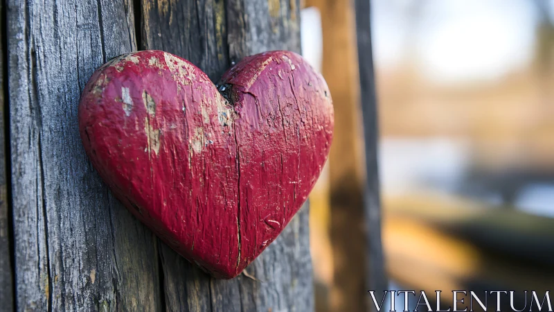 Red Heart Painted on Weathered Wood Post