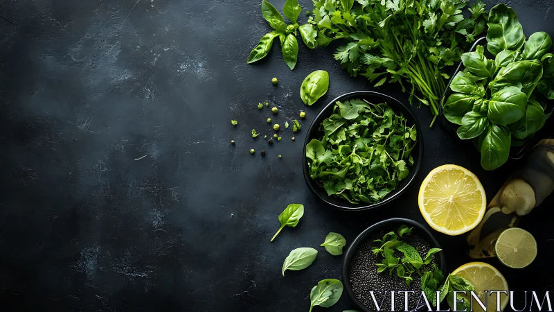 Herb garden constellation on moody charcoal kitchen canvas.