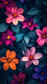 Vibrant cosmos flowers with teal foliage arrangement.