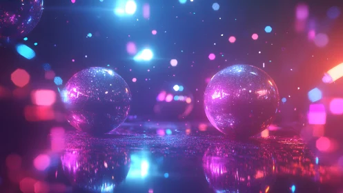 Neon starlit spheres dance across a glowing cosmic floor.