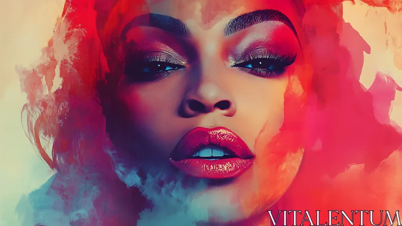 Digital portrait in vivid red and pink abstract haze.