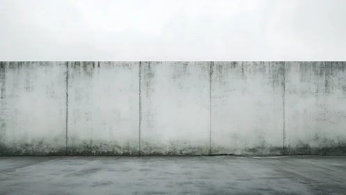 Weathered concrete boundary wall under overcast sky.