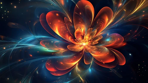 Fractal plasma blossom with radial luminous petal structures.