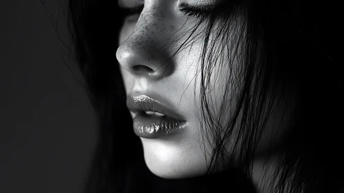 Whispered silver clings to quiet lips in shadowed profile