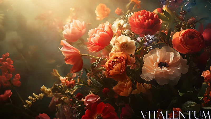 Luminous Floral Arrangement with Golden Hour Backlighting