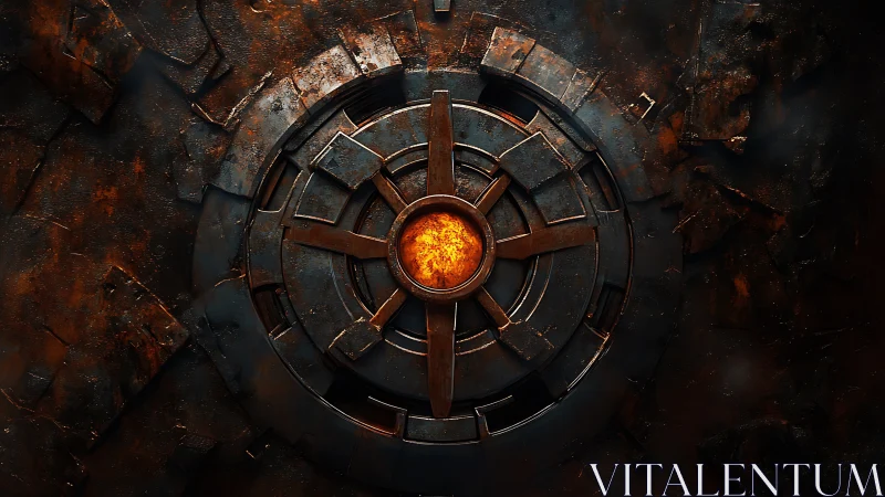 Forged ember core within rusted mechanical seal.