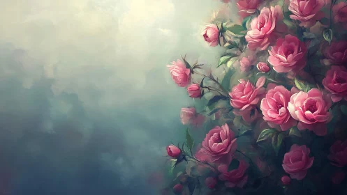 Misty Pink Roses Blooming Through Soft Dreamscape