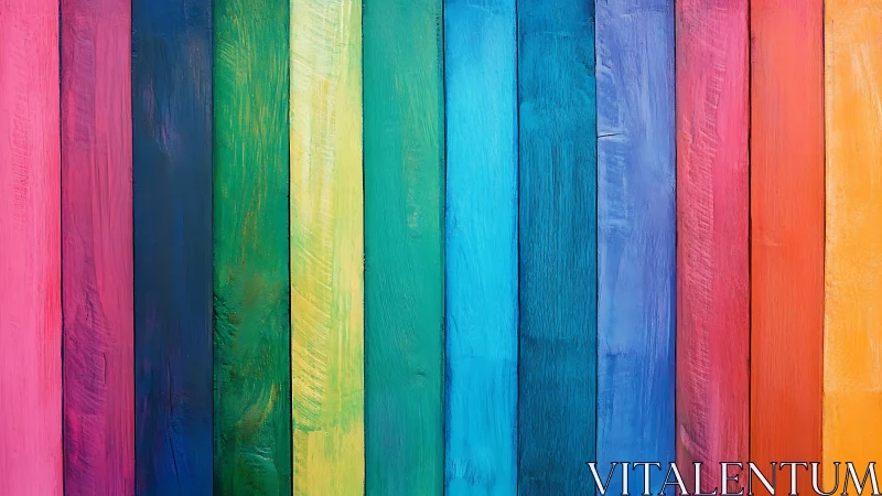 Rainbow wooden planks display bold vertical color spectrum.
