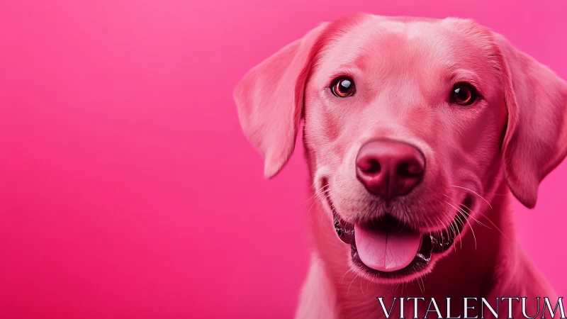 Pink-toned retriever portrait on solid magenta background.
