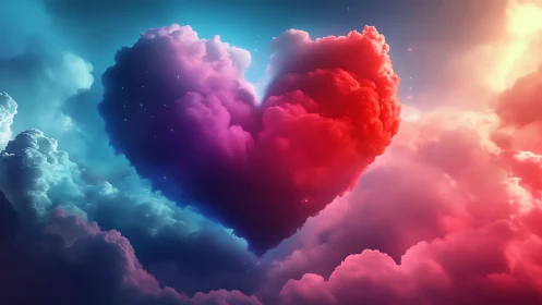 Luminous Heart-Shaped Cloud Floating Among Vibrant Skies