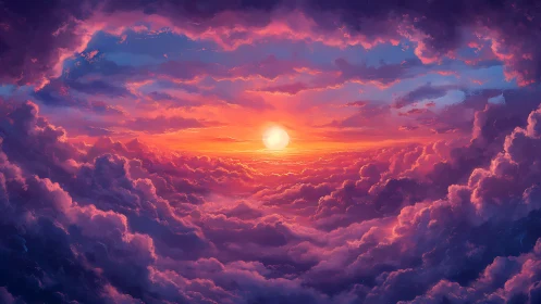 Sunset dreamscape wrapped in glowing cotton clouds.