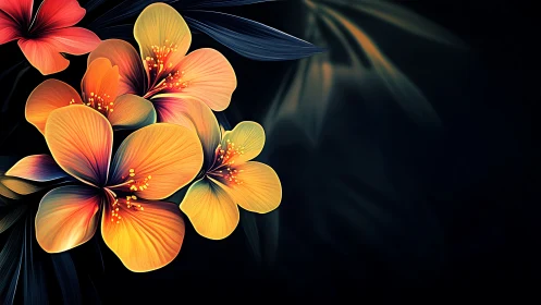 Luminous Flora Against Darkness: Digital Bloom Illustration.