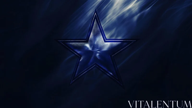 Metallic blue star emblem on dark abstract light field.