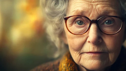 Elderly woman&rsquo;s thoughtful gaze glows in soft autumn light
