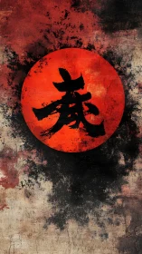 Crimson sun sigil with bold kanji carved in smoke and grit.