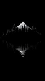 Monochrome alpine ridge with mirrored lake ripple symmetry study