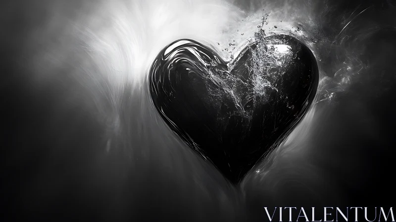 Fractured heart form in grayscale with dynamic light scatter.