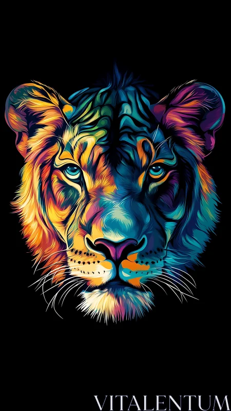 Radiant tiger portrait glows in bold neon rainbow colors