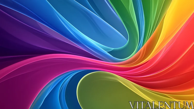 Vibrant swirling ribbons form fluid multicolor abstract vortex.
