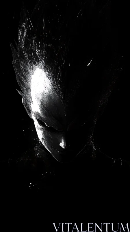 High-contrast anime villain portrait in stark chiaroscuro style.