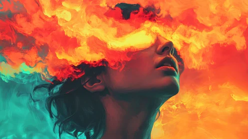 Portrait of Internal Flame: Explosive Emotion in Vivid Form