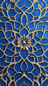 Embossed floral lattice in gold over cobalt relief panel.