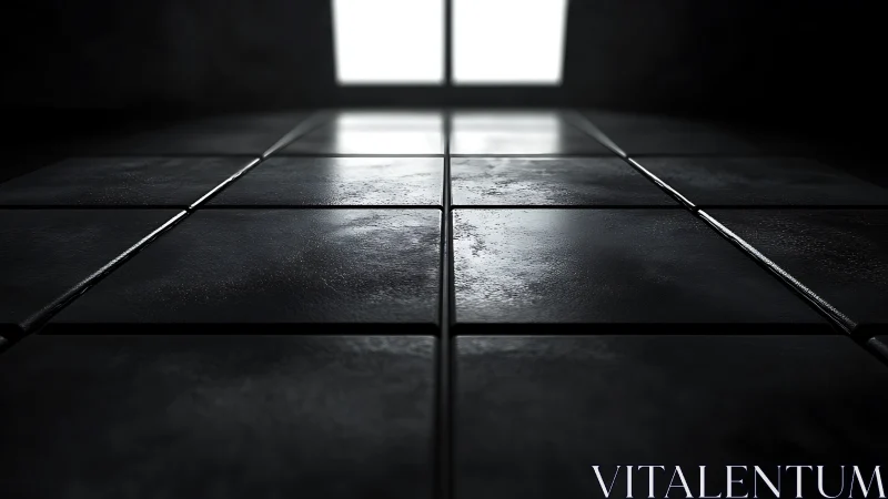 Midnight tiles marching toward a blinding quiet doorway.