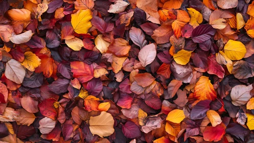 Autumn foliage carpet with overlapping colorful leaves.