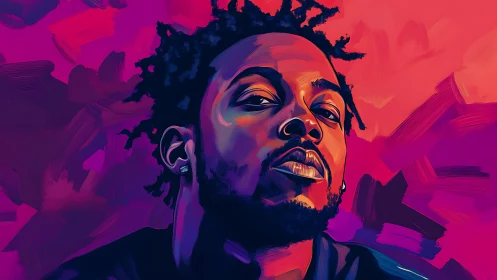 Bold portrait drenched in neon color and quiet confidence.