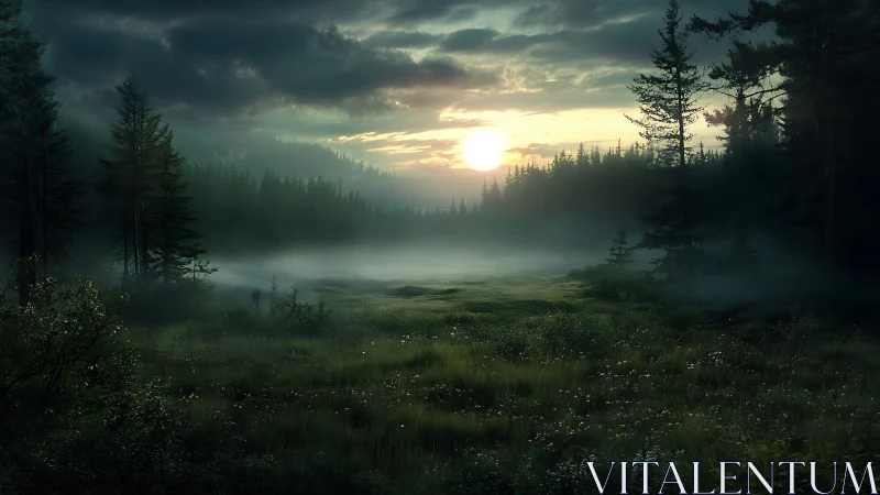 Morning mist drifting through a quiet forest valley.