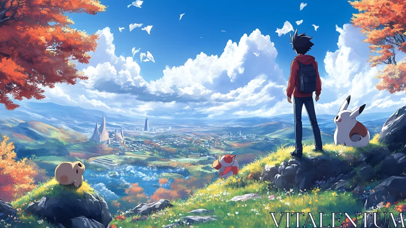 Bright autumn adventure unfolds above a peaceful fantasy valley