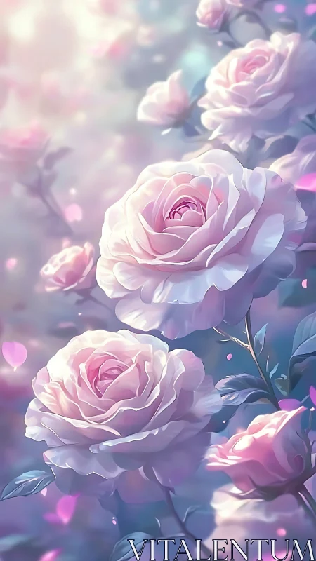 Soft Pink Roses in Ethereal Light and Bokeh.