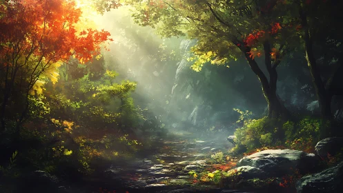 Radiant Forest Sanctuary Where Golden Light Embraces Ancient Trees