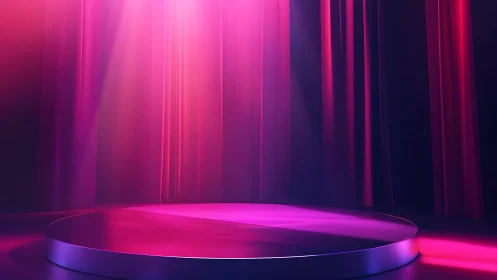 Vibrant Spotlight Stage with Pink and Purple Curtains, Dramatic Lighting.