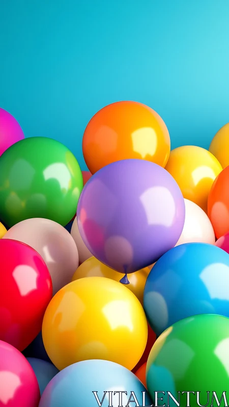 Vibrant pastel balloons in glossy 3D cluster composition.