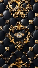 Baroque gold filigree on tufted black leather with crystals