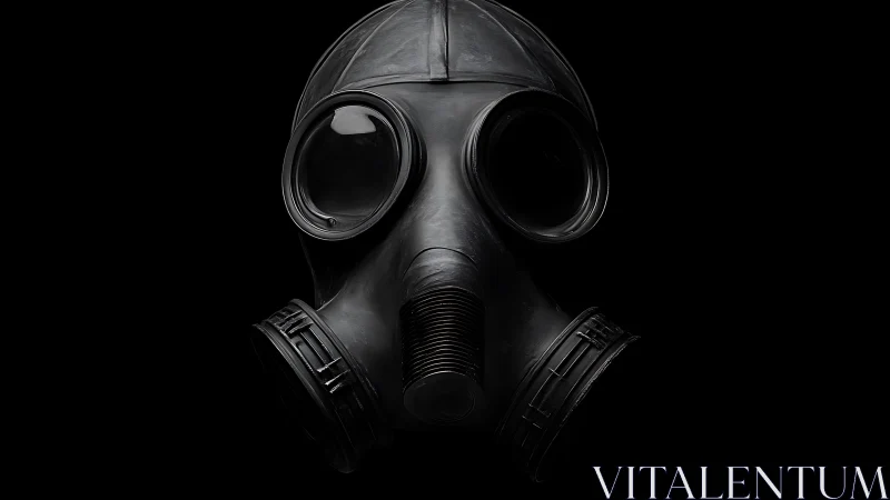 Black gas mask isolated on dark background in frontal view