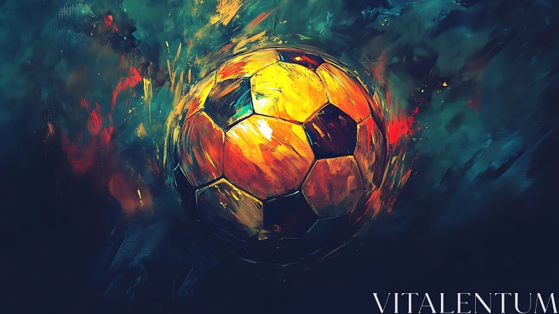 Glowing soccer ball swirling through bold electric colors.
