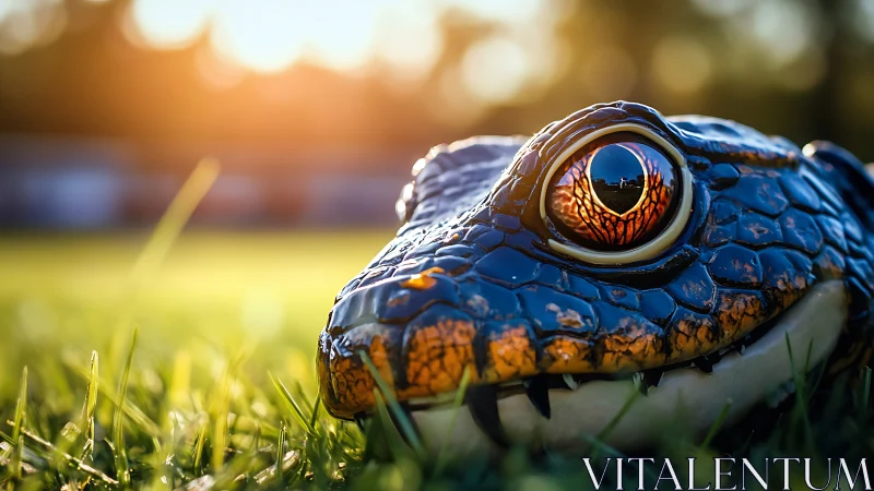 Hyper-detailed crocodile eye reflection under shallow depth-of-field lighting