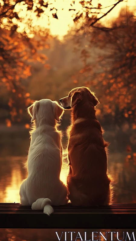 Two Faithful Friends Watching the Golden Sunset Together.