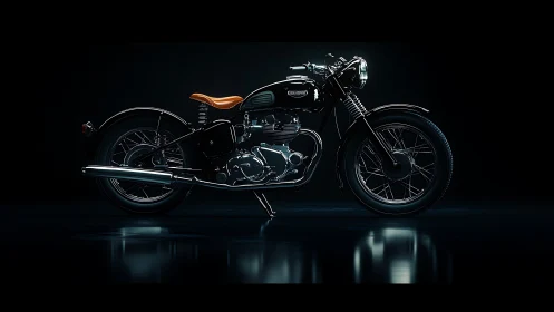 Vintage cafe racer motorcycle under dramatic studio lighting.