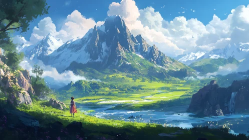 Panoramic alpine valley under dynamic atmospheric illumination.