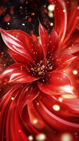Radiant crimson digital bloom spirals through luminous bokeh field