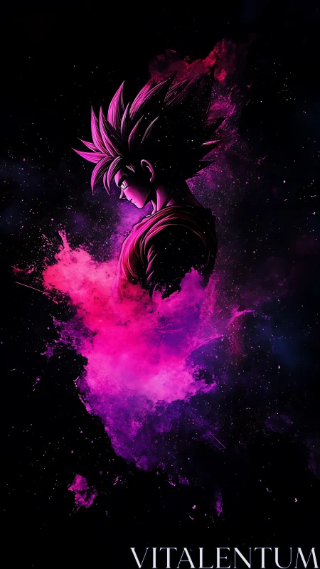 Cosmic anime warrior glowing in a storm of pink energy.