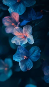 Luminescent flowers with gradient coloration against dark background.