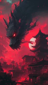 Nightborn dragon spirit circles a crimson moonlit temple