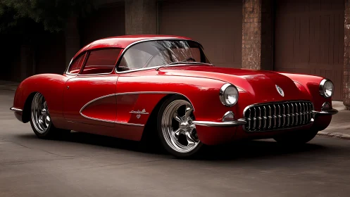 Restored red 1950s Corvette coupe with chrome custom wheels