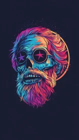 Neon spectral skull portrait merges retro psychedelia and vaporwave