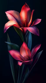 Radiant Amaryllis Blooms Against Deep Darkness.