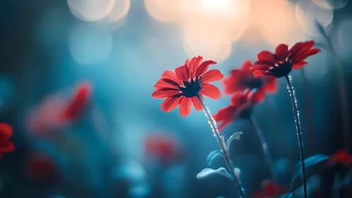 Selective Focus Gerbera Daisies With Shallow Depth Bokeh
